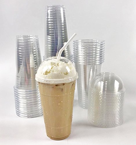 50 Sets 24 Oz Crystal Clear Pet Plastic Cups With Dome Lids For